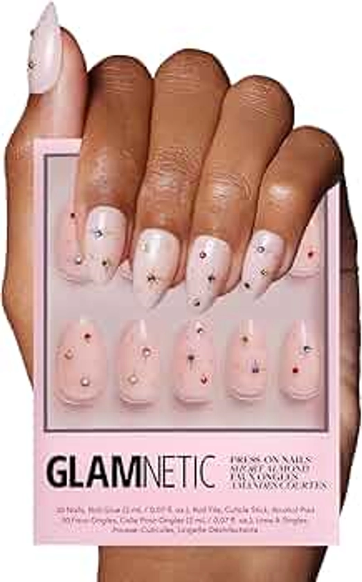 Glamnetic Press On Nails - North Star | Semi-Transparent 3D Multicolor Gems Short Almond False Nails, Reusable Stick On Fake Nails with Glue | Salon Quality | 15 Sizes - 30 Nail Kit