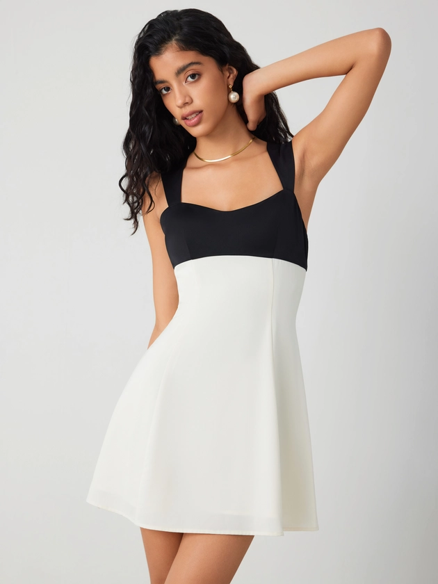 White Dress White Graduation Dresses Sun Dresses Woven Two Tone Zipper Ruffle Mini Dress For Date Coffee Shop