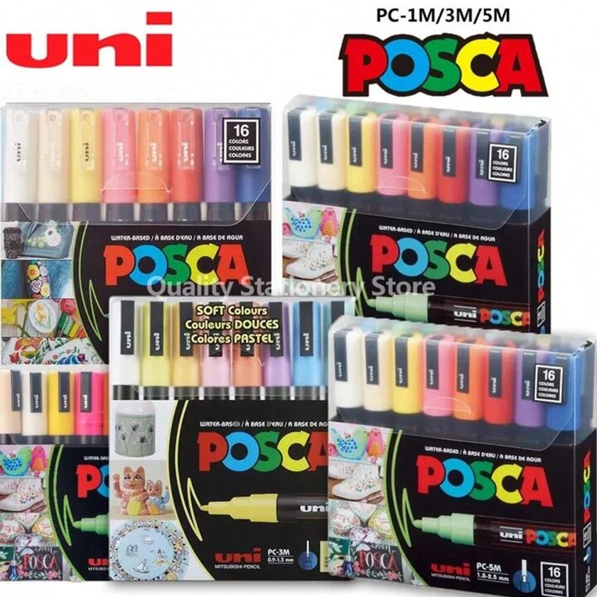 Uni Posca Paint Marker Pens Set PC-3M PC-5M 7/8/15/16 Color White Acrylic Graffiti Paint Pen Rotulador Permanente Art Supplie