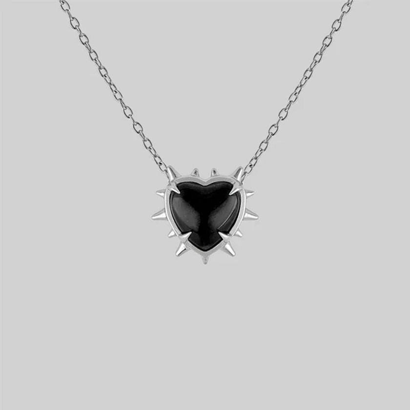 VOID. Spiked Black Glass Heart Necklace - Silver