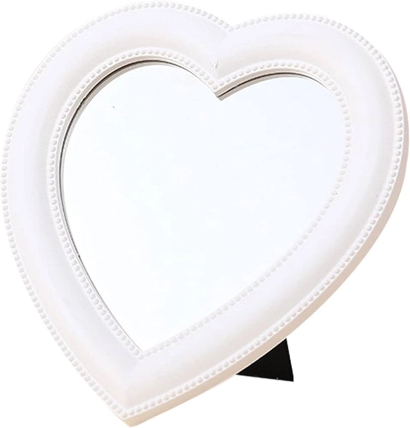 BinaryABC Heart Makeup Mirror Cosmetic Mirror Wall Desktop Mirror Bedroom Mirror,Valentines Day Gift(White)