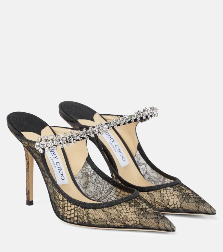 Jimmy Choo Bing 100 embellished lace mules