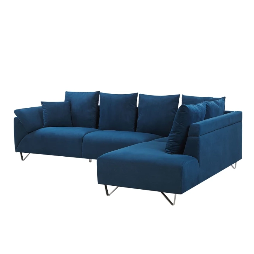 Canapé d'angle 4 personnes en velours côtelé bleu Lunner | Maisons du Monde