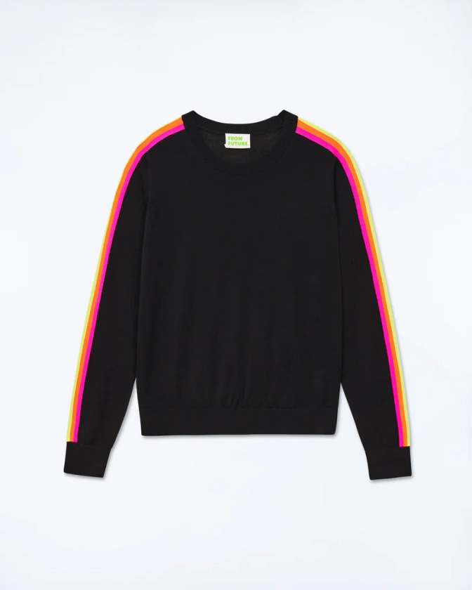 Pull Col Rond Bande Multicolore Aux Manches
