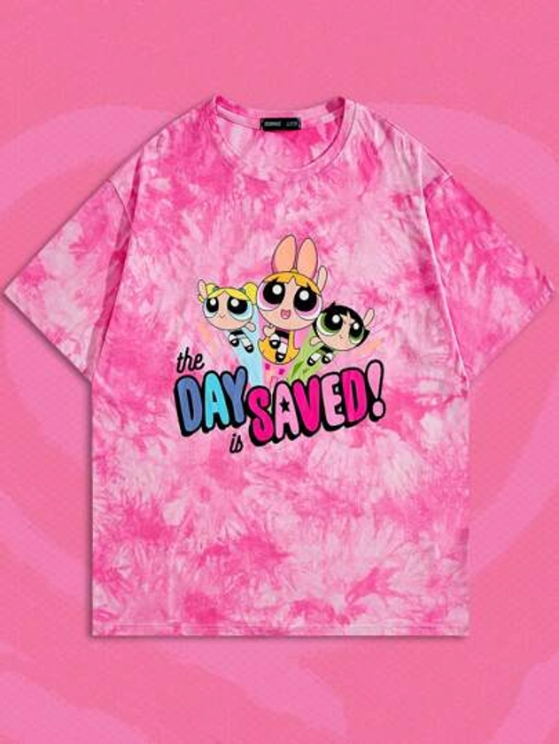 The Powerpuff Girls | ROMWE Men Tie Dye Cartoon & Letter Graphic Tee