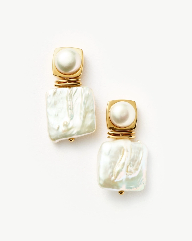 Square Pearl Statement Stud Earrings | 18ct Gold Plated/Pearl Earrings