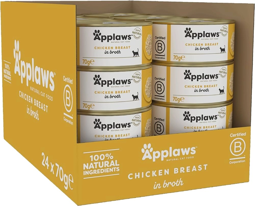 Applaws 100% Natural Wet Cat Food, Chicken Breast in Broth 70 g Tin , 24 x 70 g Tins : Amazon.co.uk: Pet Supplies