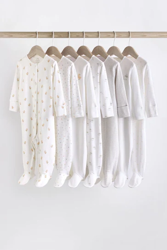 White 7 Pack Delicate Animal Baby Printed Sleepsuits (0-2yrs)