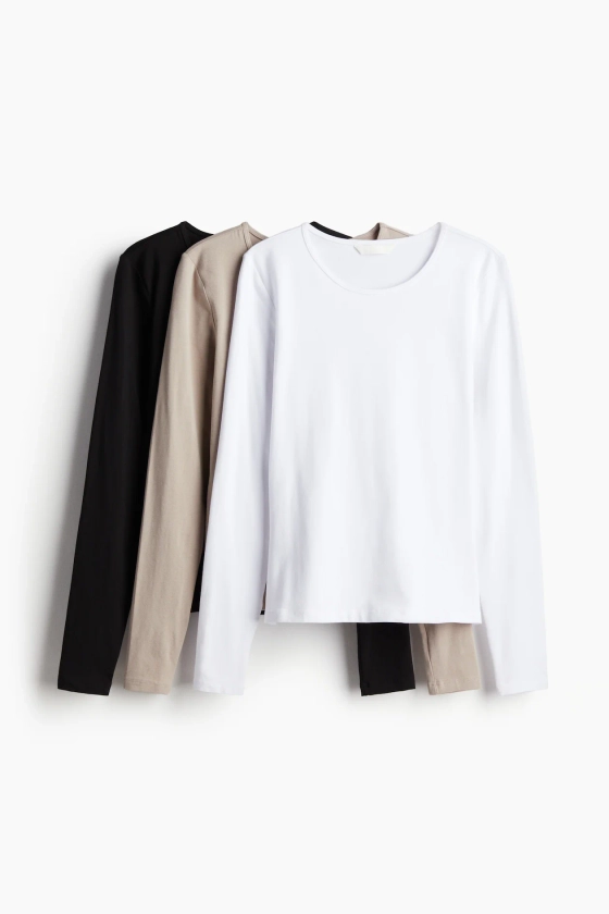 Lot de 3 tops en jersey - Beige/blanc/noir - FEMME | H&M FR