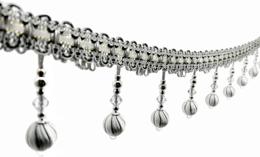 Yalulu 4 Yard Beaded Pendant Hanging Ball Tassel Fringe Trim Macrame for Curtain Tablecloth Home Decoration (Grey)