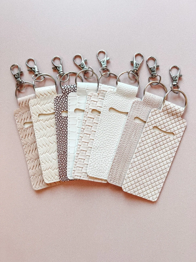 Chapstick Keychain Holder | Beige Embossed | Faux Leather
