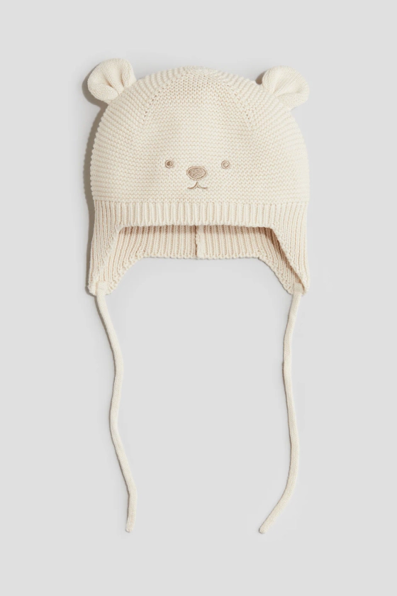 Bonnet en maille avec liens à nouer sous le menton - Beige clair - ENFANT | H&M FR