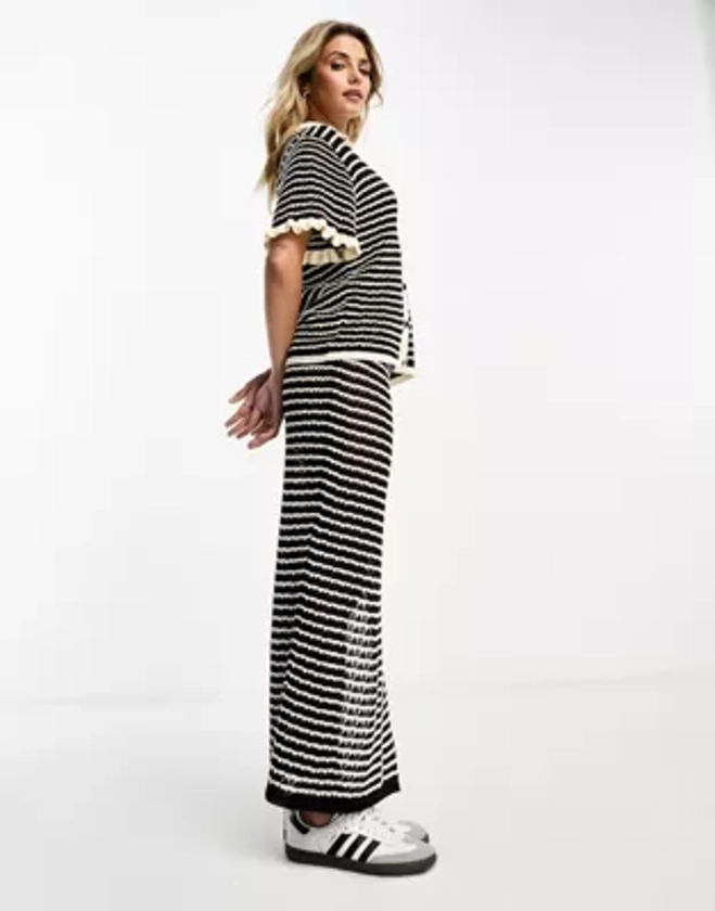 ASOS DESIGN - Jupe longue en maille à rayures - Noir et blanc