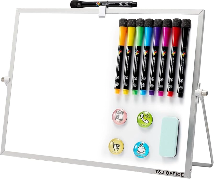 TSJ OFFICE Dry Erase White-Board - 12 X 16 Inches Portable Small Magnetic Whiteboard with Hooks for Wall, Mini Desktop Whiteboard 360 Degrees Revolving Double Sided Stand for Office, Home, School