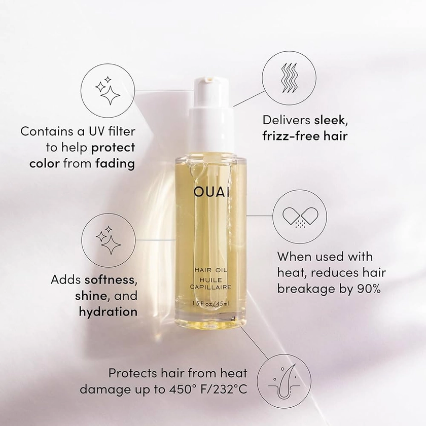 Amazon.com: OUAI Hair Oil - Hair Heat Protectant Oil for Frizz Control - Adds Hair Shine and Smooths Split Ends - Color Safe Formula - Paraben, Phthalate and Sulfate Free (0.45 oz) : Beauty & Personal Care