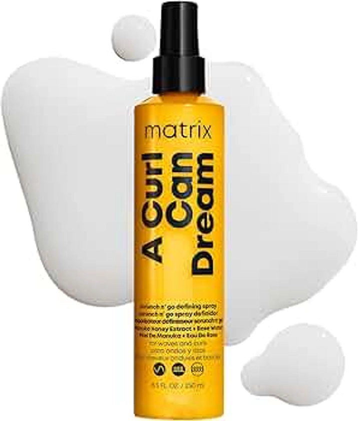 Matrix A Curl Can Dream Scrunch N' Go Defining Spray | For Wavy and Curly Hair | Frizz Control and Heat Protection Hair Spray | With Manuka Honey Extract and Rose Water