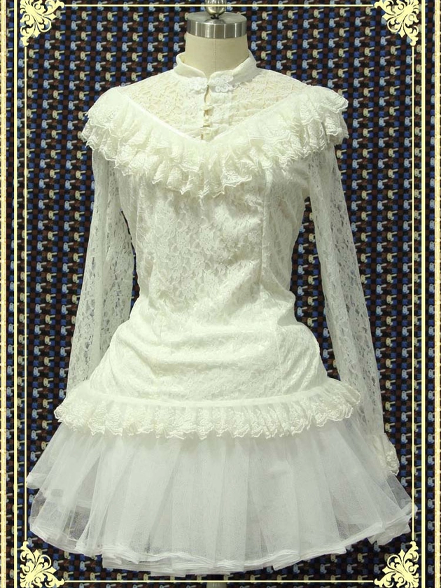 Lolitashow Dentelle blanche Lolita Blouse manches longues