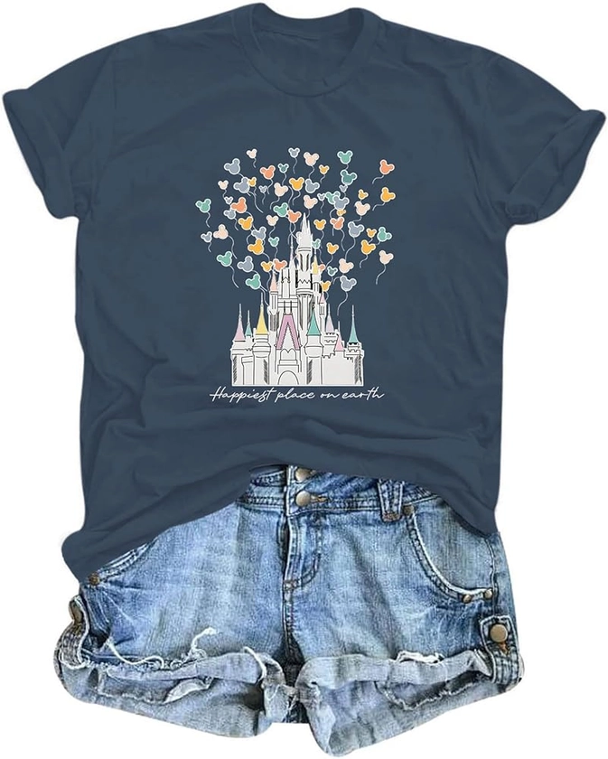 Magic Kingdom Shirts for Women Floral Castle Graphic T Shirt Flower Holiday Vacation Shirt Funny Cute Tee Tops