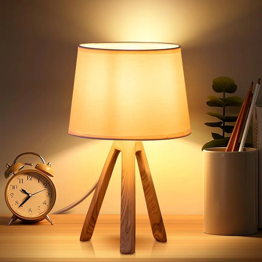 Aigostar Table Lamp, Bedside Lamp for Bedroom, Bedside Table Lamp with On-Off Switch, E14 Base Bedroom Lamp, Table Lamps for Living Room, Tripod Desk Lamp with Linen Lampshade