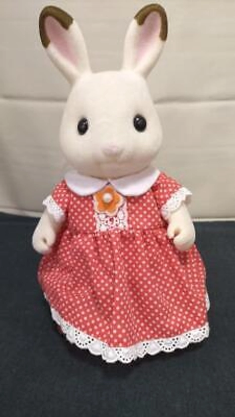 Epoch Sylvanian Families Big Chocolat Rabbit Plush Toy in Red & White Dress Used | eBay