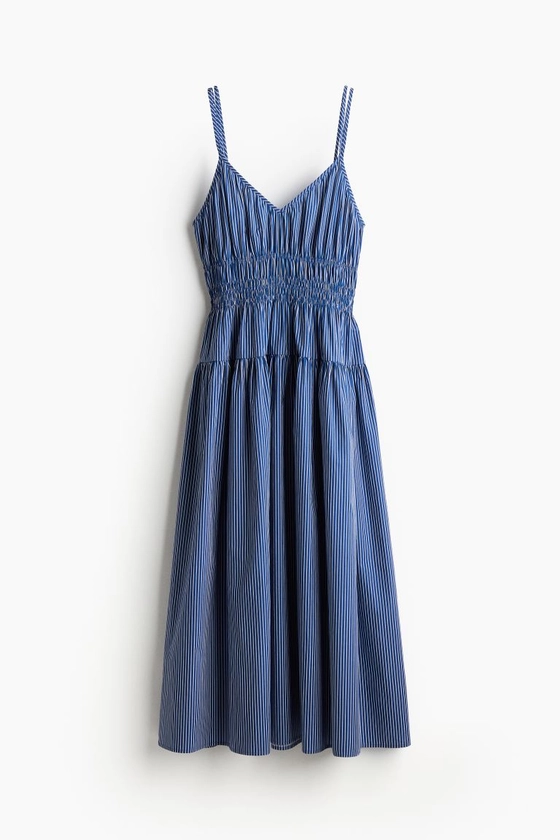 Katoenen jurk met smokwerk - Blauw/gestreept - DAMES | H&M NL