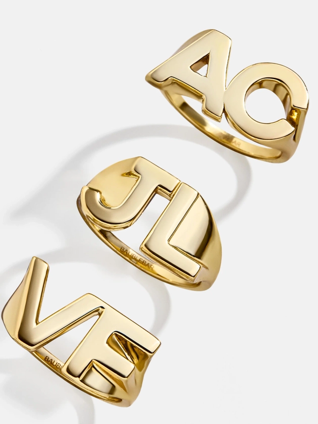 Double Initial Custom Block Ring - Gold