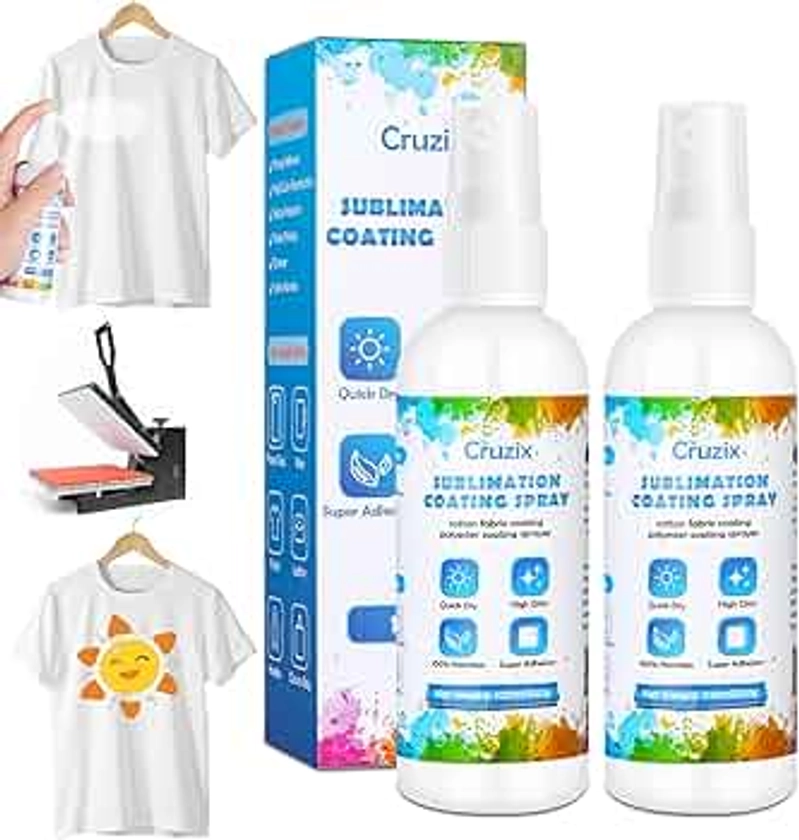 Sublimation Coating Spray for Cotton Shirts, 2 x 100 ML Sublimation Spray Glue for Fabric Polyester Carton Blanks Tote Bag, Super Print Adhesion & Quick Dry Waterproof High Gloss Finish