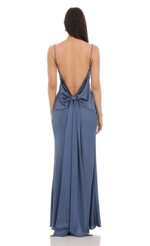 Back Bow Satin Dress in Navy | LUCY IN THE SKY