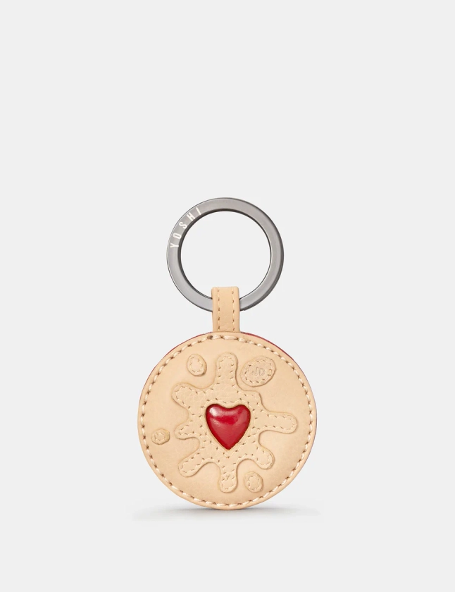 Jammie Dodger Biscuit Applique Leather Keyring