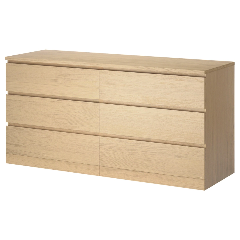 MALM 6-drawer dresser, white stained/oak veneer, 63x303/4" - IKEA