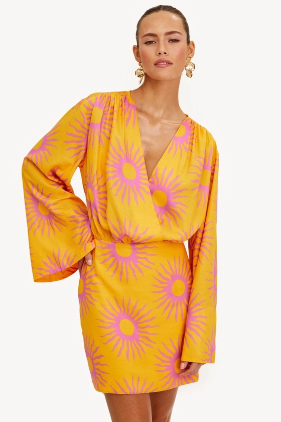Mini robe jaune à imprimé tropical | Loavies