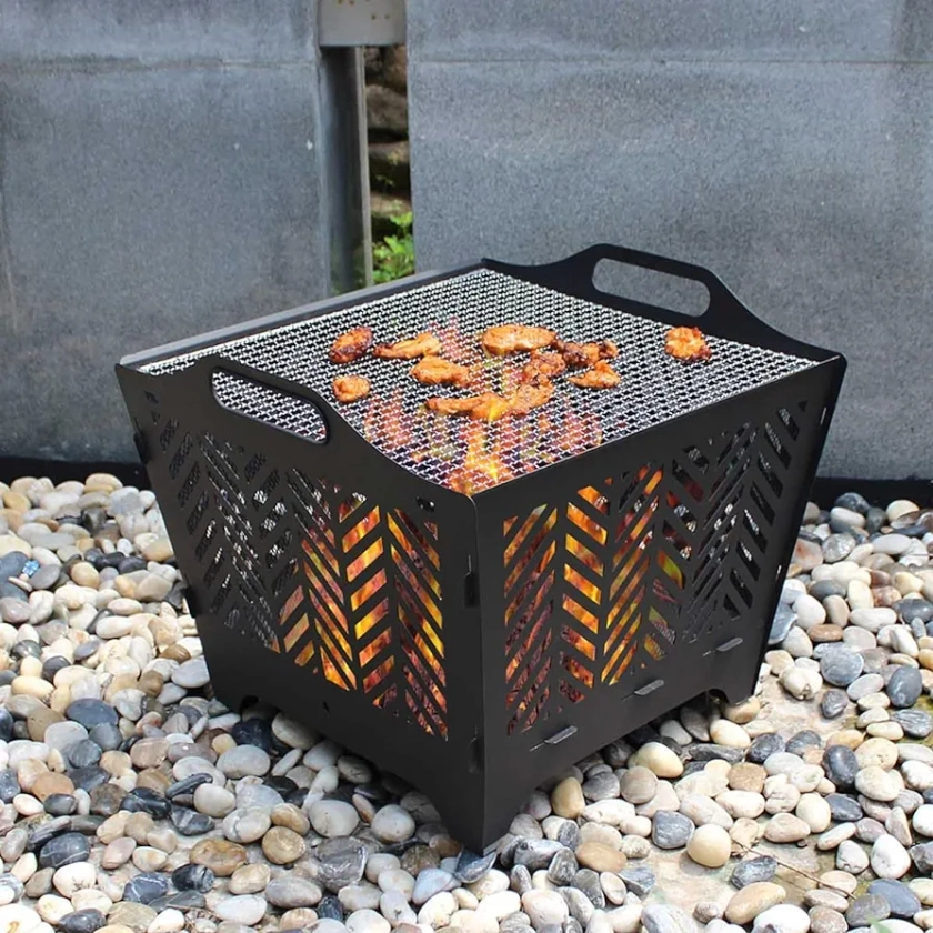 20 inch Fire Pits for Outside with Grill & Storage Bag,Portable Fire Pit,Wood Burning Fire Pit with Poker & Spark Screen, Firepit for Outdoor, Patio, Yard, Garden, Camping