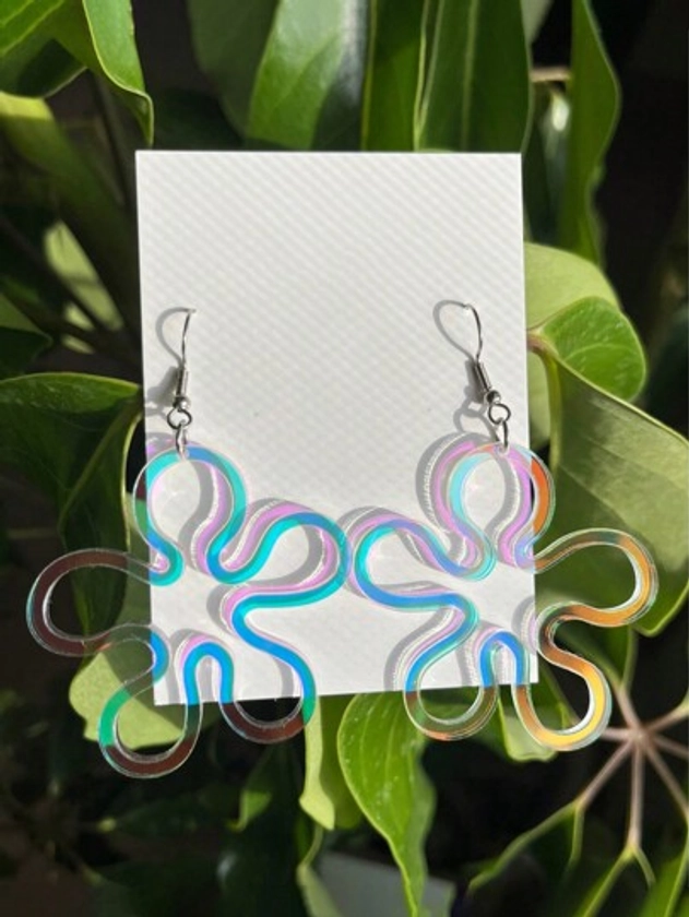 1 Pair Neon Rainbow Melted Heart Shaped Pendant Earrings, Suitable As Jewelry Gift For Women On Festivals, Birthdays And Parties