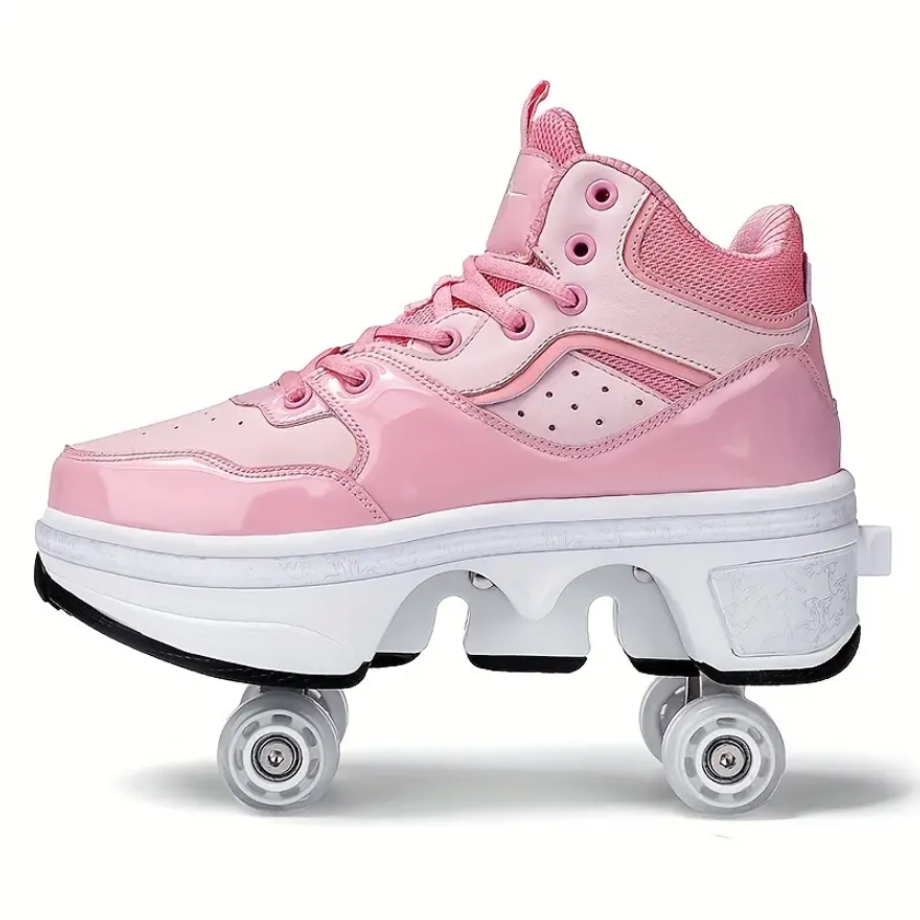 Unisex Kid's Detchable 4 Wheels Roller Skate Shoes, Comfy Casual Platform Sneakers For Boy's & Girl's Outdoor Activities