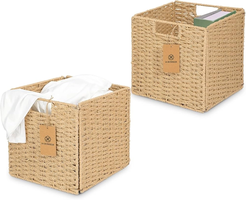 LA BONHEUR Kallax Lot de 2 boîtes de rangement en carton recyclable pour armoire - Grande boîte de rangement pliable - Pour paniers Kallax