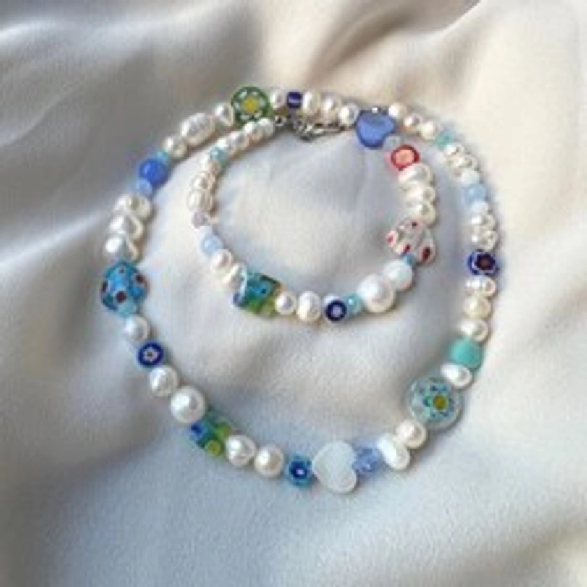 Millefiori Pearls Beaded necklace choker, summer jewelry, y2k necklace, colorful beads necklace