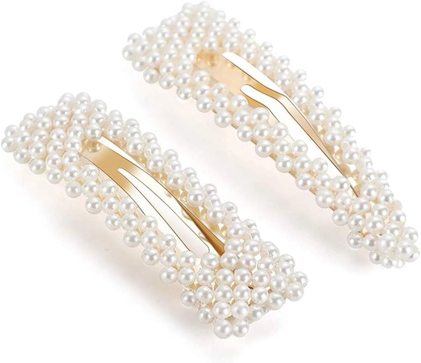 Amazon.com : KINGMAS 2 Pack Pearl Hair Clips Large Hair Pins Barrette Ties for Women Girls, Handmade Fashion Pearl Hair Accessories Hair Clips for Party Wedding Daily (2 Pcs A) : Beauty & Personal Care