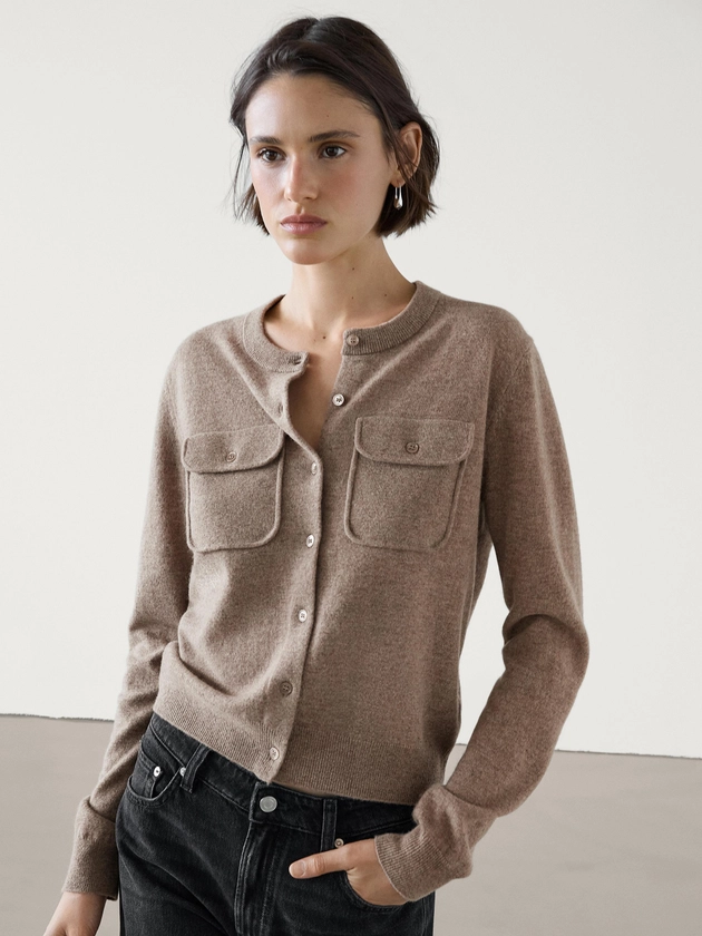 Cardigan en maille de laine mélangée avec poches · Gris, Marron Taupe · Pulls Et Cardigans | Massimo Dutti