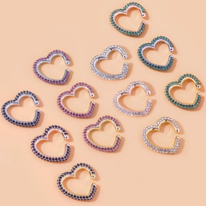 Wholesale wholesale jewelry fashion c shape pentagram heart shape alloy rhinestones plating inlay ear clips - Nihaojewelry