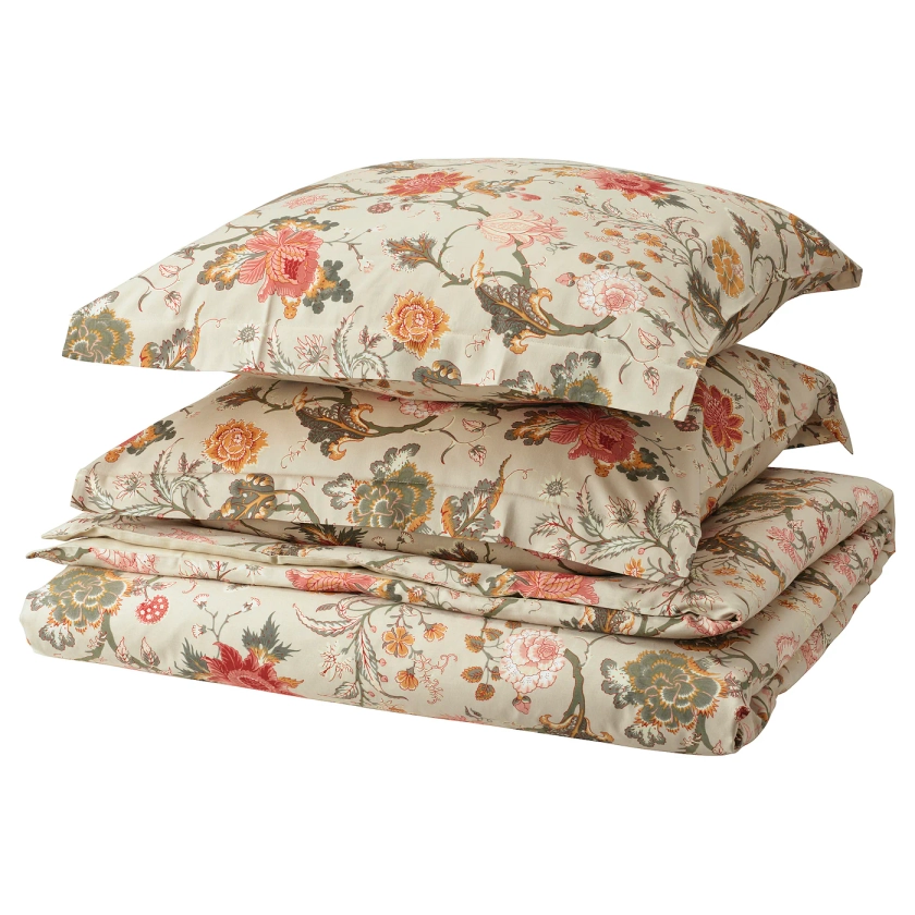 NÄSSELKLOCKA Housse de couette et 2 taies - beige-gris clair/multicolore 240x220/65x65 cm