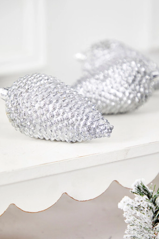 4.7" Silver Shatterproof Pinecone Ornament - Set of 4