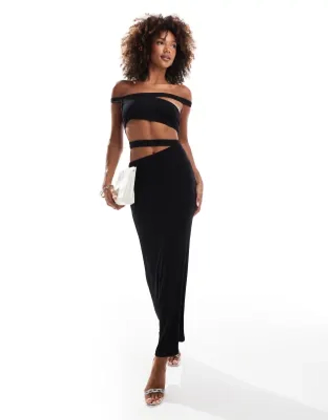 ASOS DESIGN slash neck bandeau maxi dress in black