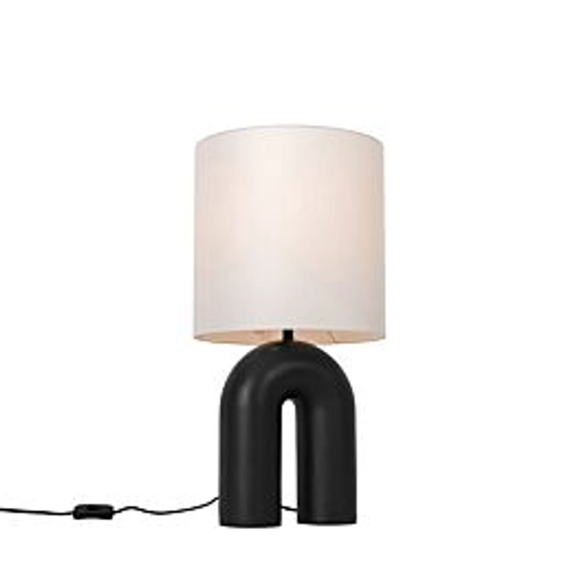 Design table lamp black with white linen shade - Lotti