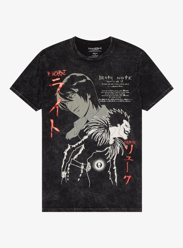 Death Note Light & Ryuk Metallic Print Dark Wash T-Shirt