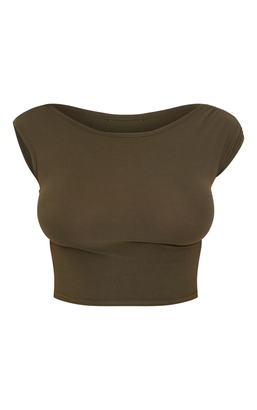 Khaki Soft Touch Asymmetric Shoulder Top