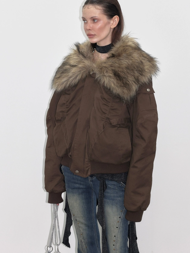 Brown Faux Fur Down Jacket