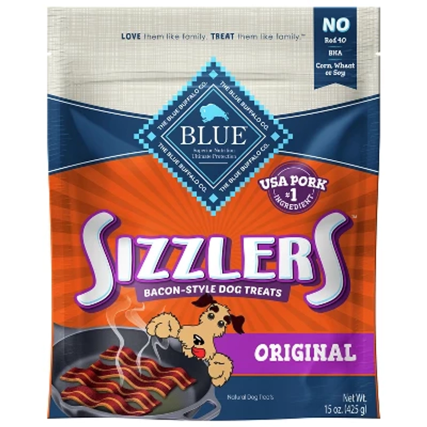 Blue Buffalo Sizzlers Natural Bacon-Style Soft-Moist Dog Treats Original Pork - 15oz