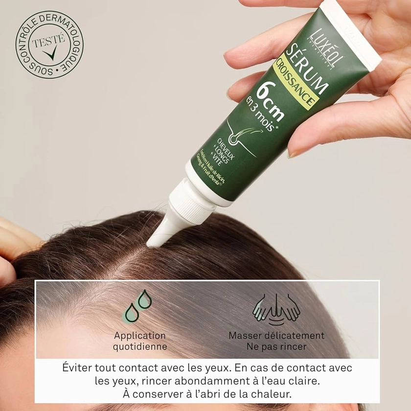 LUXEOL - Sérum Capillaire Croissance - Pousse de 6cm en 3 Mois* - Des Cheveux Plus Longs Plus Vite - Cliniquement Prouvé - Formule d'Origine Naturelle - Huile de Ricin, Amla & Ginseng(3) - 50 ml