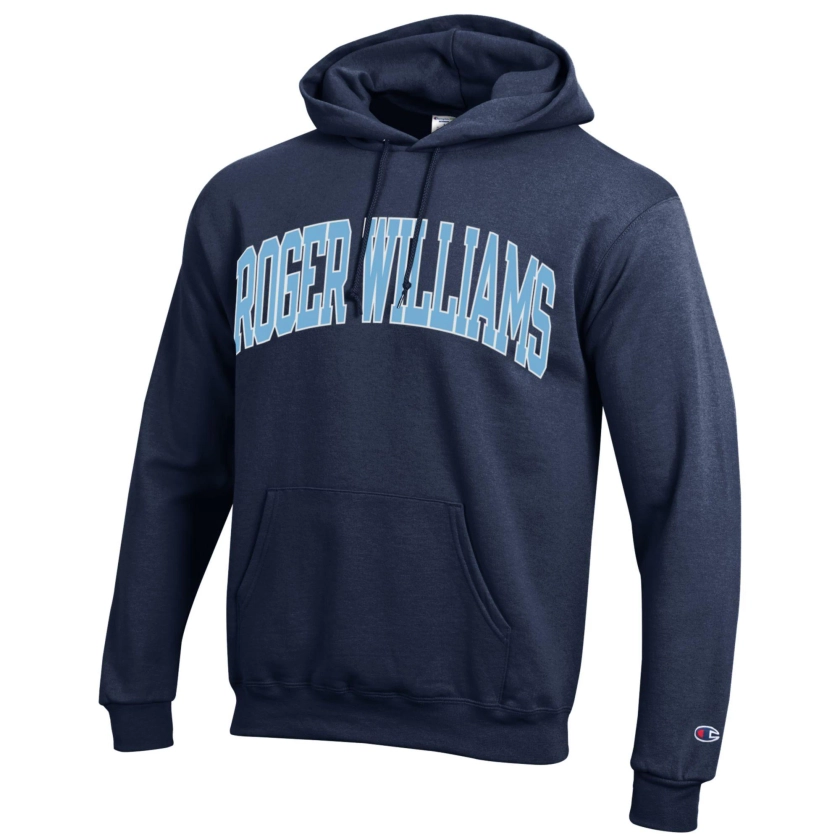 Mens CHAMPION navy Roger Williams University Powerblend Hood