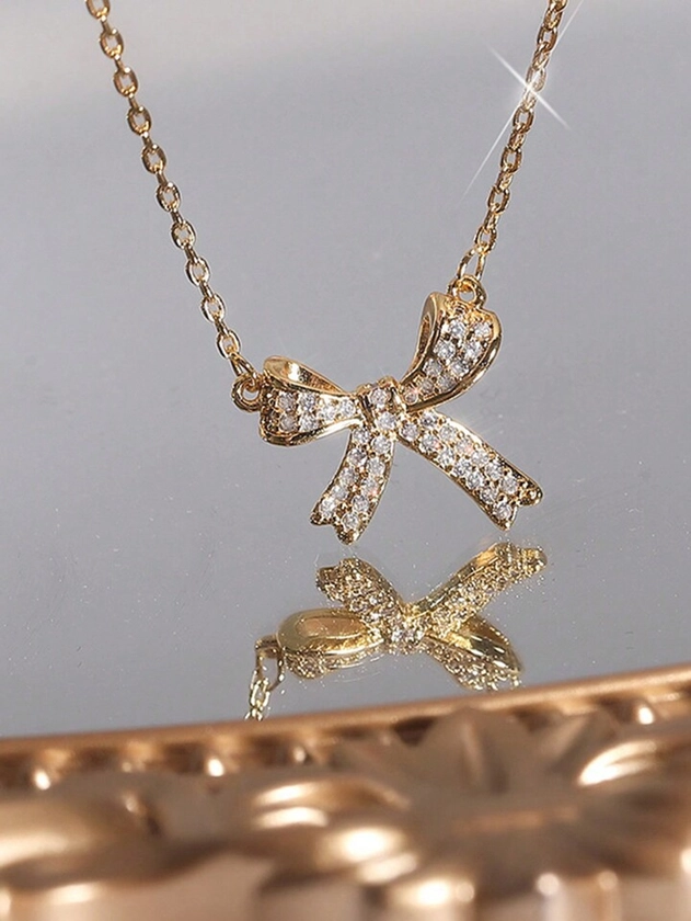 1pc Fashionable Bow Decorated Pendant Necklace Suitable For Women's Daily Wearing